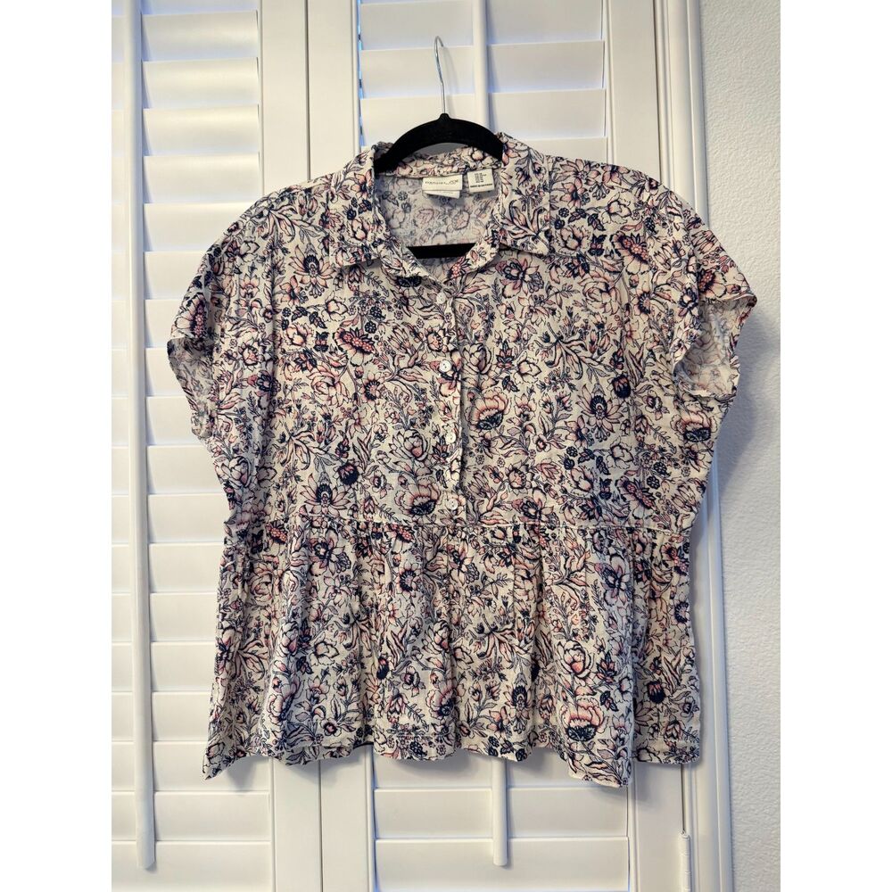 Coastal Rachel Zoe 100% Linen Shirt Blouse Medium M Pink Floral Peplum